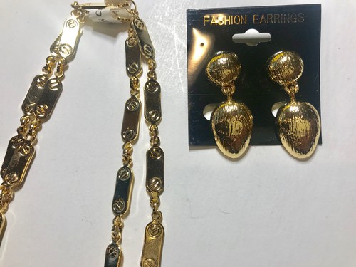 BEAUTIFUL FASHION CHAIN 18 INCH LONG WITH EAR RING SET GOLD PLATED NEW - Picture 3 of 9