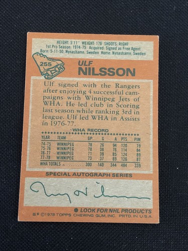 ULF NILSSON 1978-79 TOPPS SIGNED AUTOGRAPHED CARD #255 NEW YORK RANGERS - Bild 2 von 2