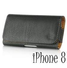 for iPhone 8 - HORIZONTAL BLACK Leather Skin Pouch Holder Belt Clip Holster Case