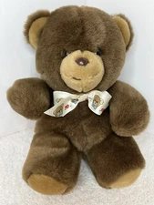 Animal Fair Brown Teddy Bear Plush 8 Inch White Ribbon With Bears On It