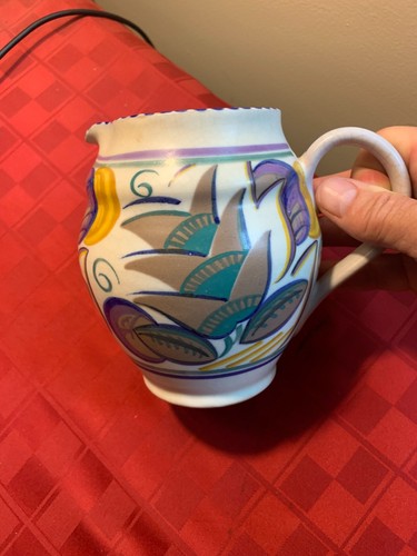 VINTAGE ENGLISH POOLE POTTERY Hand Painted ART DECO PITCHER 5 1/2 inches - Picture 2 of 20