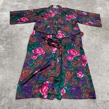 California Dynasty Vintage Satin Kimono Robe Womens Medium Multi Floral Paisley