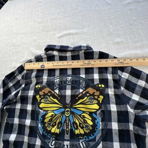 Camisa de Franela de Sal Ático Adulto XL Cuadros Antisocial Club Social Calaveras Gráfico - Imagen 8 de 11
