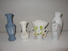 Lot of 4 Small Vases Ranging 4" - 6" Height 3 Raised Designs VGC 