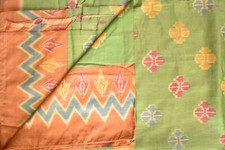FNC Vintage Pochampally Hand Woven Green Ikat Sarees Art Silk Sari Fabric
