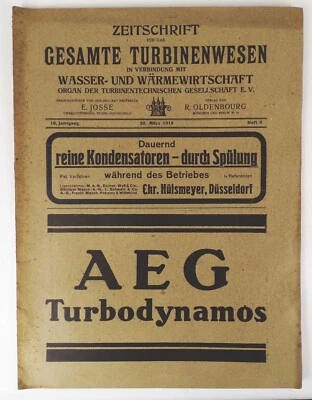 Zeitschrift für das gesamte Turbinenwesen 1919 Heft 8 Reklame AEG Maschinenbau - Bild 1 von 4