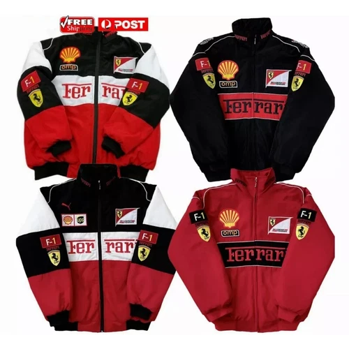 NEU Erwachsene Rennjacke Vintage, Ferrari Jacke, bestickte Baumwolle wattiert heiß - Bild 1 von 36