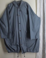 Eskandar Sz 2 Stone Blue Denim 40" Long Lightweight Crinkle Cotton Rain Coat