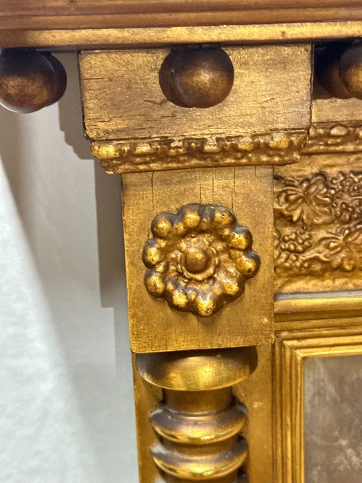 Espejo retrovisor federal antiguo 1820 dorado dos partes cesta de frutas 36x23 Foto 4 de 4