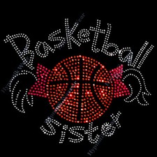 Rhinestone Transfer " Basketball Sister " Pigtails, Cute, Iron-On, Hotfix, Bling