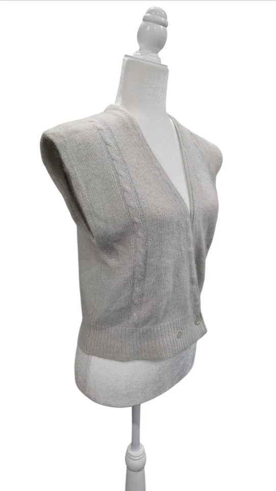 Chaleco Suéter Gris Pelo de Conejo Liz Baker Seda/Angora De Colección. Talla grande Foto 3 de 4
