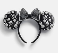 Disney BaubleBar Halloween Skeleton Skull Rhinestone Minnie Ears Headband NWT