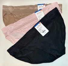 NWT 3 Warner's No Pinching/Problems Bikini Panties Black/Tan/Multi Size 8/XL