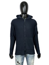 Stone Island Uomo Cardigan Lana Blu Felpa Zip Taglia XL misto lana acrilico