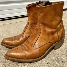 Vintage Men  s 70  s 80  s Ankle Cowboy Boots Zip Up Size 9.5-10