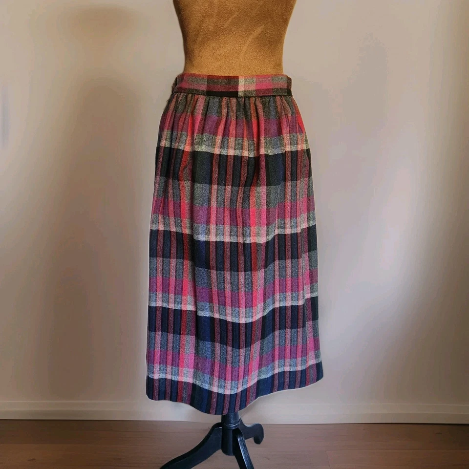 Винтажная юбка 1970-х шерстяная смесь трапециевидная опрятная клетчатая академия размер S 28 дюймов талия - Изображение 3 из 4