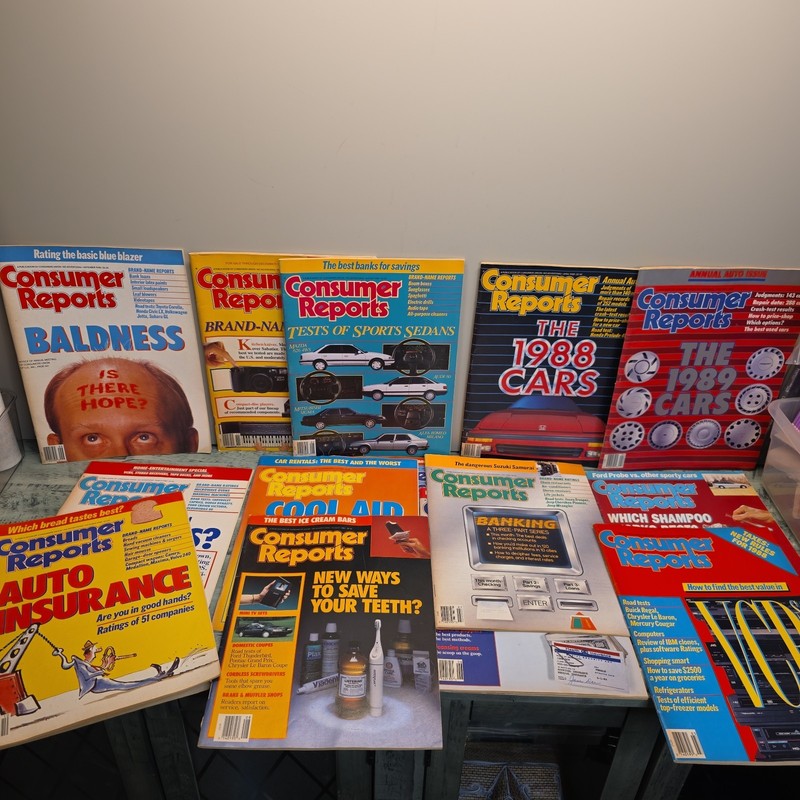 Vintage Consumer Reports Magazine Lot 1988-1989 (9 Issues) Cars, Retro Tech,...