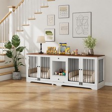 Dog Crate Furniture 83'' Dog Kennel Indoor with 4 Doors and 2 Drawers with Locks