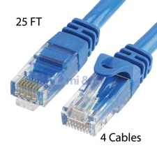 4x 25FT CAT6 Cable Ethernet Lan Network CAT 6 RJ45 Patch Cord Internet Blue