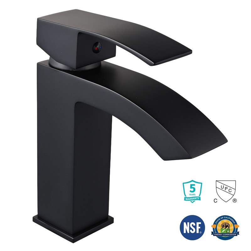 Aquaterior Bathroom Waterfall Faucet Mixer Tap Single Hole 1 Handle Matt Black