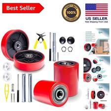 Universal Fit Red Pallet Jack Wheel Set with Axles and Rollers - 5500 LB Cap