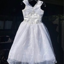 White Beaded Flower Girl Dress Communion Pageant Formal Dress Girls