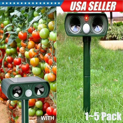 1-5Pcs Animal Repeller Ultrasonic Solar Power Outdoor Pest Cat Mice Deer Sensor - Picture 3 of 13