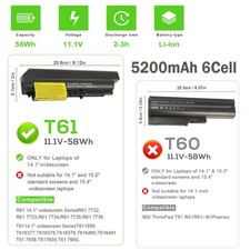 T61 Battery For Lenovo ThinkPad T400 2764 R400 7443 R61 7732 7733 7737 Serie 58W