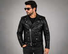 Men's Black Genuine Leather Biker Jacket Motorcycle Double Rider Belted Punk Coa