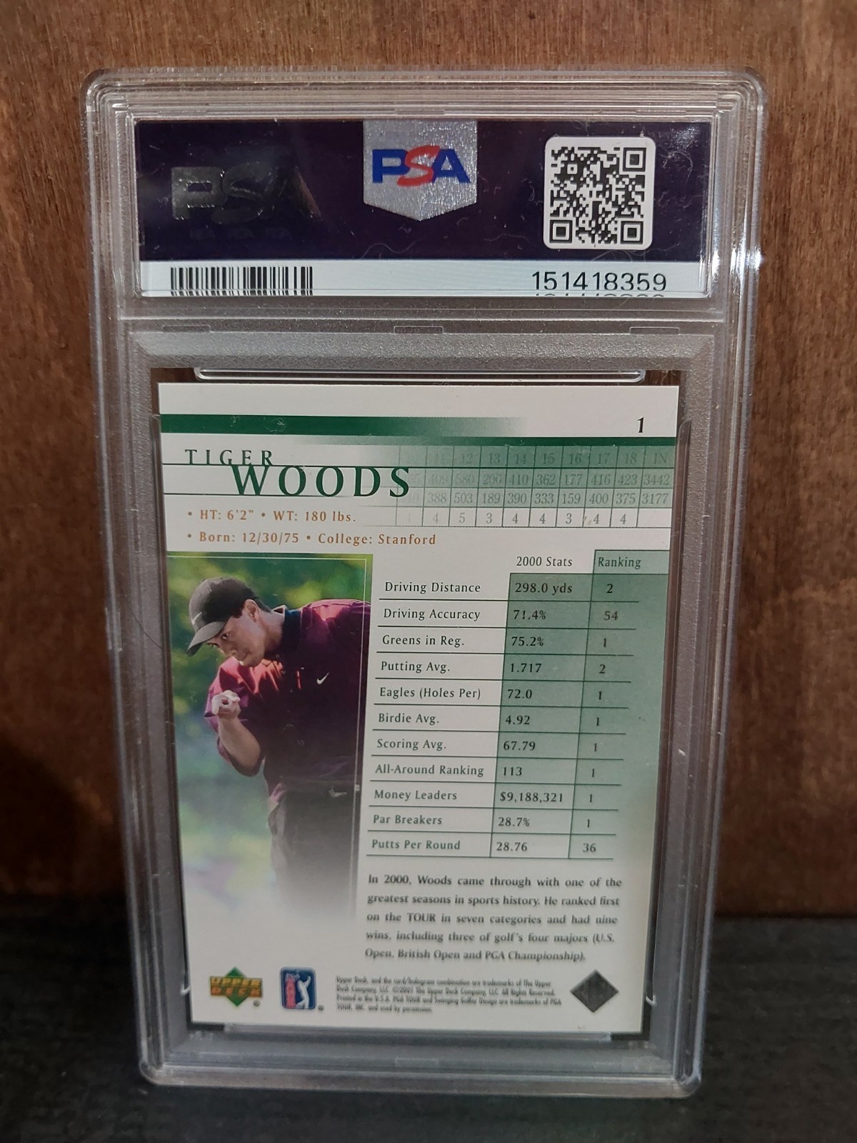 TIGER WOODS PSA GEM 10 2001 UPPER DECK GOLF #1 ROOKIE  view 2