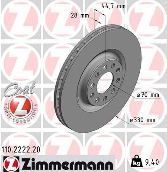 2X Bremsscheibe Zimmermann 110.2222.20 2 Bremsscheiben Vorderachse Vorne-image