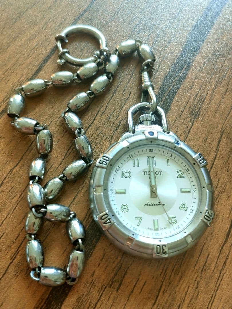 Tissot Pocket Watch Silver Metal Chain Action Pro Since 1983 Used