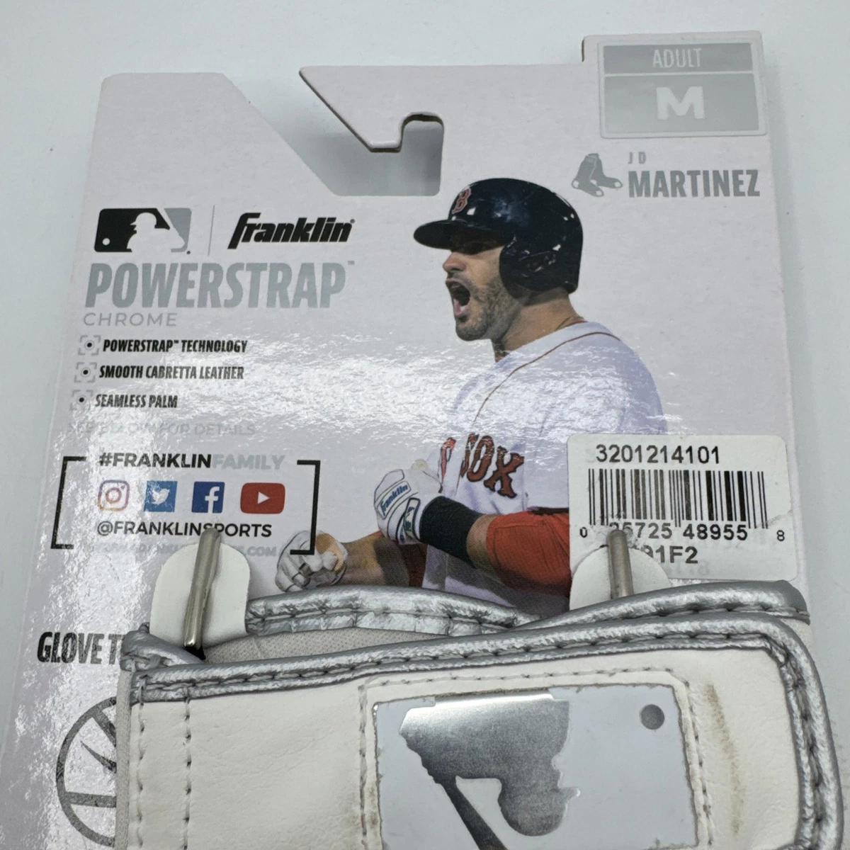 Guantes de bateo Franklin Powerstrap blancos y cromados medianos para adultos - (20491F2) nuevos