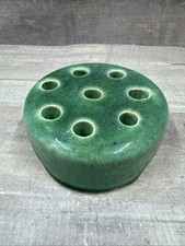 Vintage Weller Pottery Green Flower Frog - 8 Hole 3  x3  
