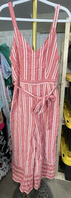 Anthropologie Ett:twa Robin Red Striped Cropped Wide Leg Jumpsuit Romper Size XS