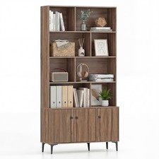 Bookshelf with Doors, 5-Tier Floor Standing Bookcase with 2 Anti-Tipping Kits