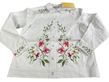 Victor Costa White Embroidered Jacket Size Small Vintage Cotton Blend NWT