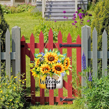 Summer Sunflower Welcome Spring Wooden Front Door Hanger Sign Hanging Yellow Flo