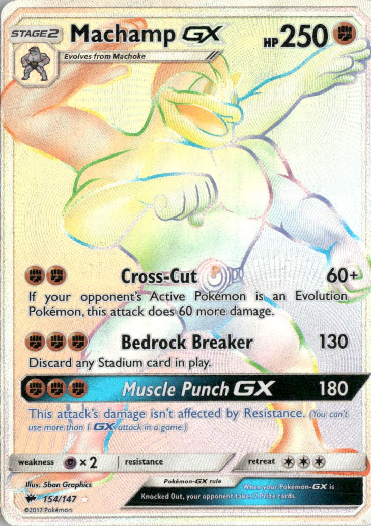 Pokemon Machamp GX Rainbow Rare Holo SM - Burning Shadows 2017 154/147 NM