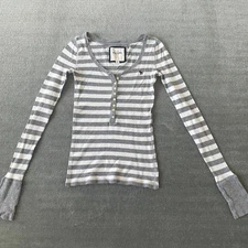 Abercrombie & Fitch Y2K Henley Top Striped Blouse Women's Size XL Bella Swan Tee