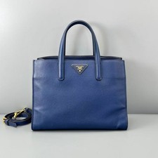 Authentic Prada Galleria medium blue Saffiano leather tote bag