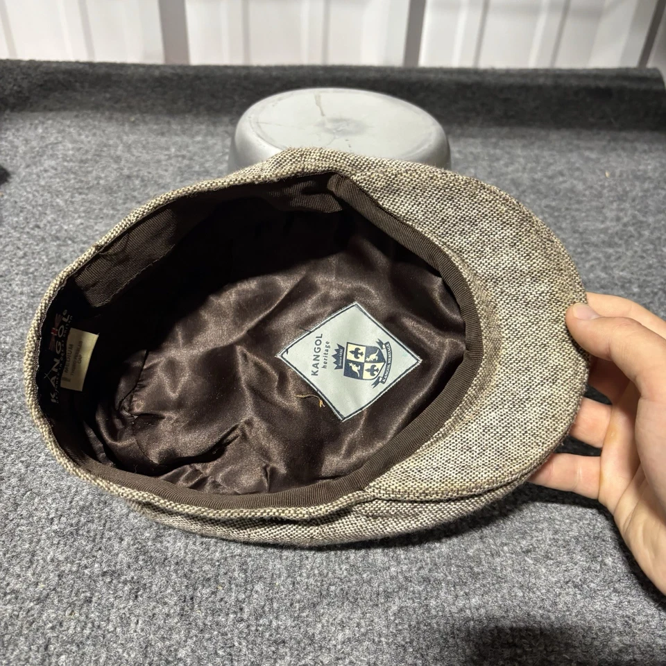Boné de lã Kangol tecido tweed chapéu jornaleiro adulto marrom médio ajustado - Imagem 4 de 4