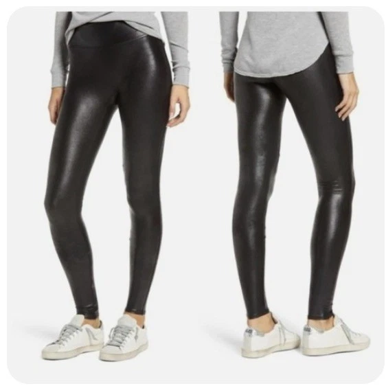 Leggings femininas SPANX de couro sintético prontas para uau preta cintura alta M 2437 - Imagem 2 de 4
