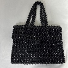Vintage La Regale Handbag Black Smokey Quartz Color Beads Evening Purse Art Deco