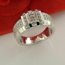 2Ct Round Cut Lab-Created Diamond Cluster Men's Band Ring 14K White Gold Plated