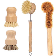 4/5Pcs Bamboo Dish Brush Set Pot Cleaning Brush Long Handle Kitchen Dishes Scrub