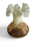 Ruffle Fenton Vase Custard Satin Uranium Glass Signed Cabin ~ Signed ~  Glows