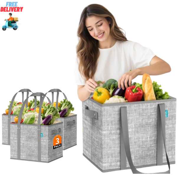 Collapsible Reusable Grocery Bags Heavy-Duty Shopping Tote B