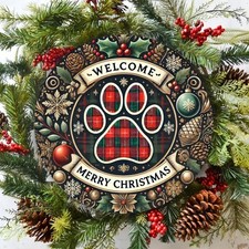 Merry Christmas Paw Print Round Warm Tin Metal Signs Home D cor 8x8