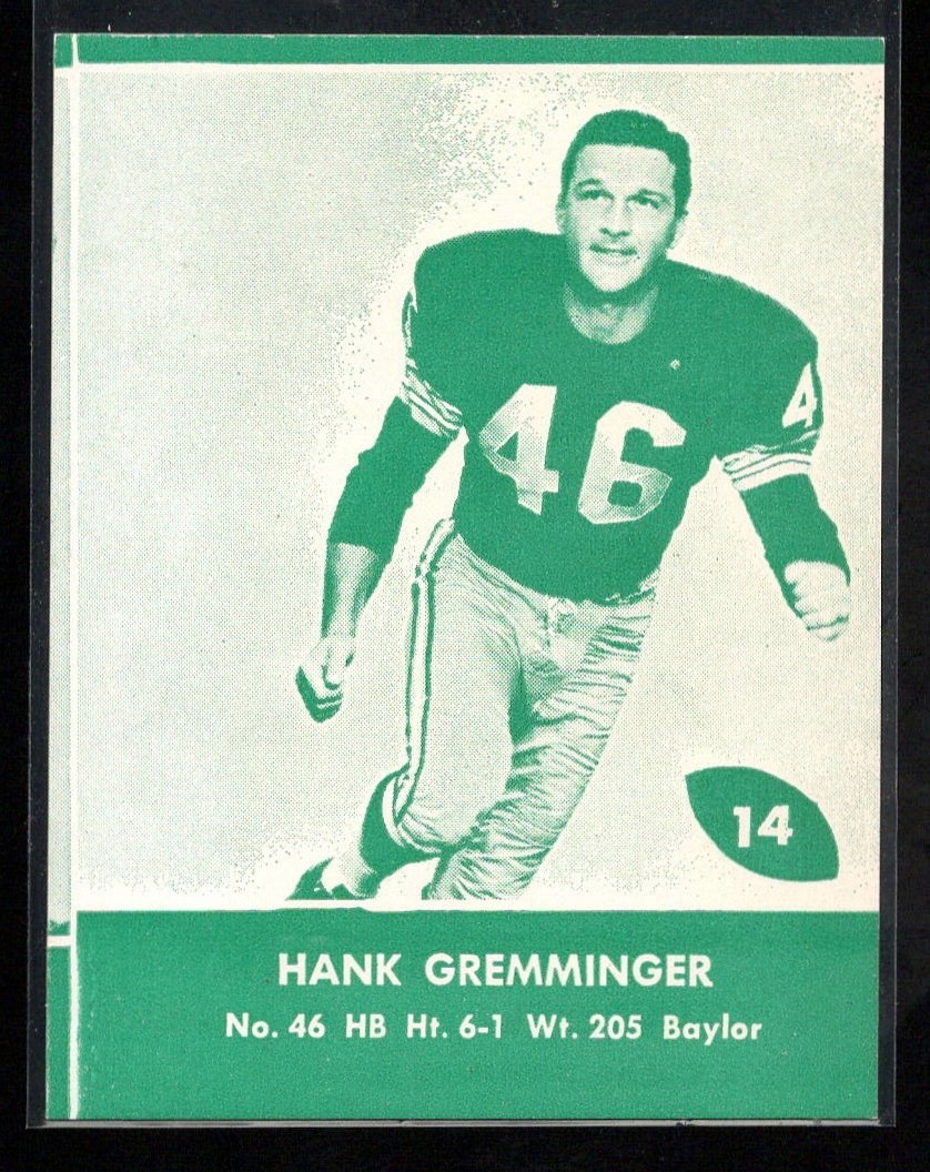 Hank Gremminger #14 Football Cards 1961 Lake to Lake Packers trading card — raw and PSA graded price guide
